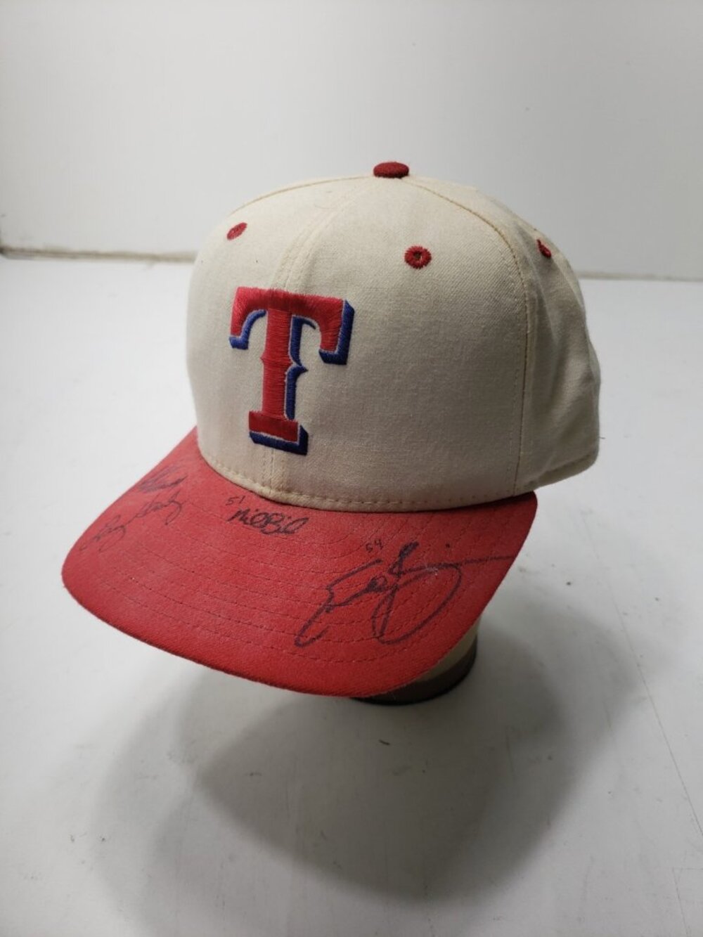 Vintage Texas Rangers Autographed Snapback Hat MLB Signed Cap Red Cream